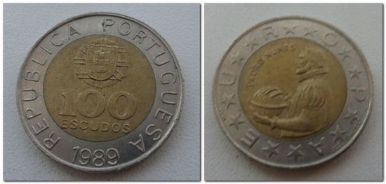 100 эскудо Португалия 1989 год, KM# 645.1, 100 ESCUDOS, из мешка