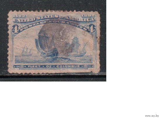 США-1893, (Мих.76), гаш.   , 400-лет открытия Америки, Колумб, Флот, Корабли