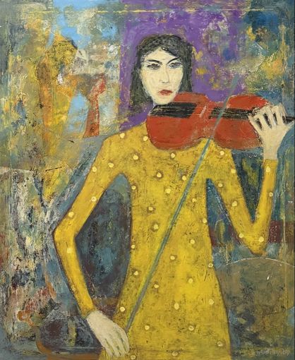 Лисовский А.С "Скрипачка",2026г. Холст, акрил. Размер 60х50 см.