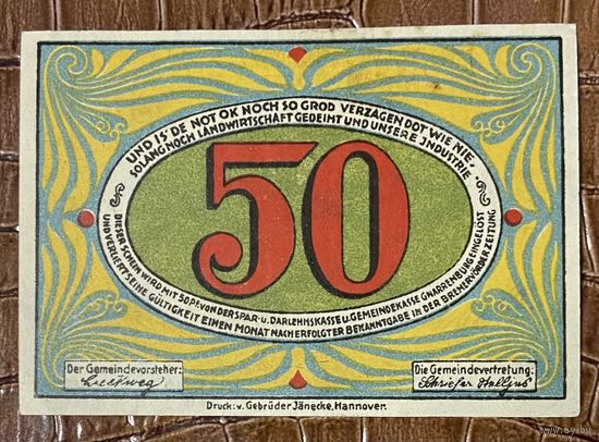 Нотгельд , 50 пфеннигов, Гнарренбург 1921 год. Веймарская республика