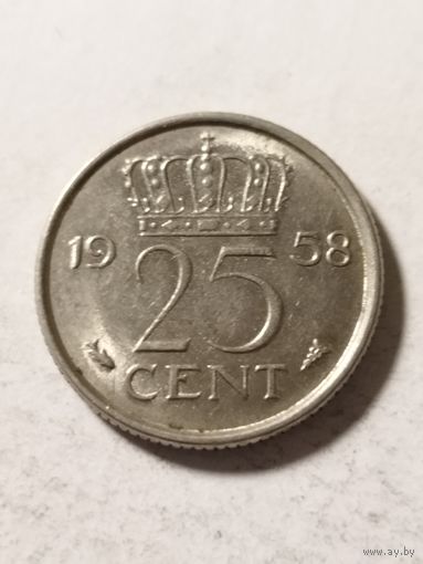 Нидерланды 25 центов 1958
