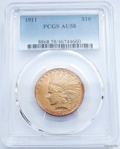 10$ USA.  PCGS AU-58