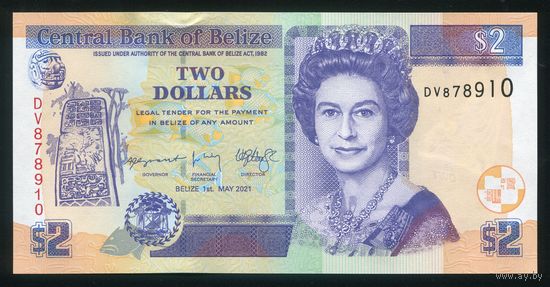 Белиз 2 доллара 2021 г. Р66g. Серия DV. UNC