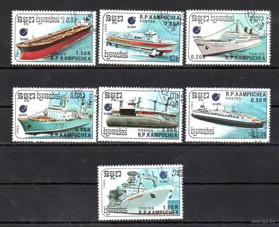 Корабли Камбоджа 1988 год серия из 7 марок