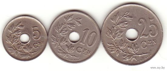 5 сантимов 1922, 10 сантимов 1927, 25 сантимов 1921