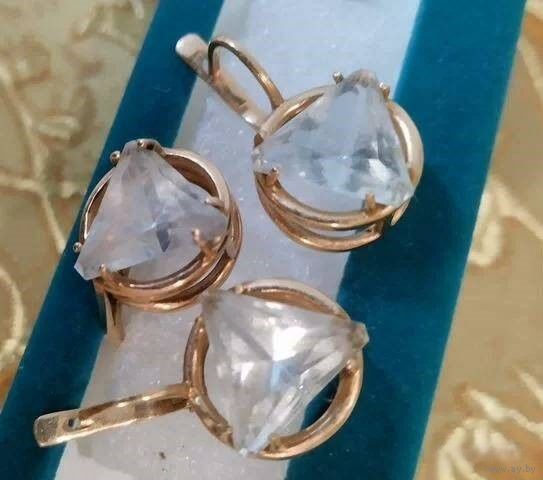 КРУПНЫЕ ЗОЛОТЫЕ СЕРЬГИ И КОЛЬЦО. РЕДКИЙ КОМПЛЕКТ / ГАРНИТУР. ВЕС - 14,52 ГРАММ. ПРОБА 585