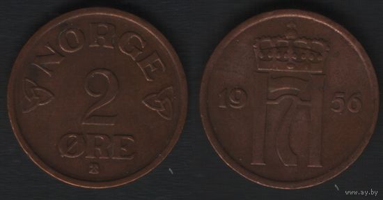 Норвегия km399 2 эре 1956 год (nf01