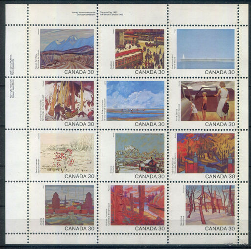 Канада - 1982г. - картины, виды, день Канады - 1 лист - полная серия, MNH, на клее есть маленькая точка-потёртость [Mi 835-846]. #3-WB-76-KB-1
