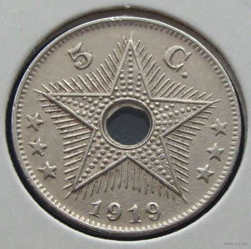 Бельгийское Конго. 5 сантимов 1919 года  KM#17  Тираж: 6.850.000 шт