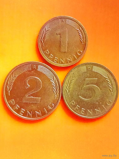 Германия 1,2,5 пфеннигов1991 г. (А,А,D)