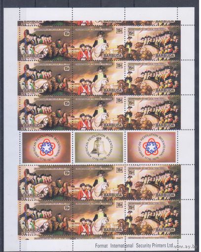 [1881] Барбуда 1976. 200 лет США.Армия.Война.Униформа. МАЛЫЙ ЛИСТ MNH