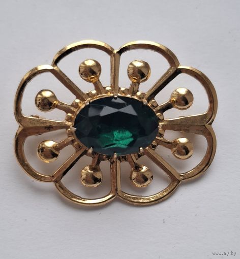 Брошь леденец. Изумрудный кристалл 70е СССР Клеймо