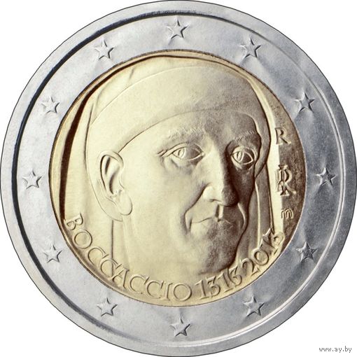 2 Евро Италия 2013 700 лет со дня рождения Джованни Боккаччо UNC из ролла