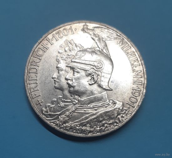Германия. 5 марок. 1901 год. 200 лет Пруссии. Отличная! Серебро