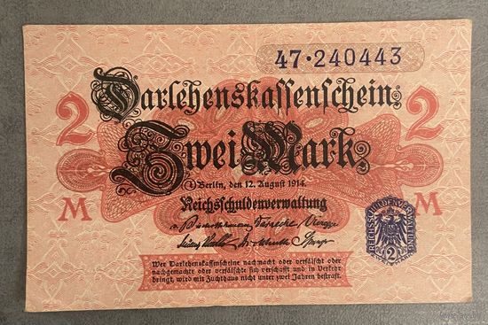 Банкнота 2 марки 1914 год. Германская империя