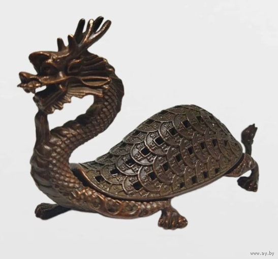 Шикарная Статуэтка Шкатулочка Конфетница Драконочерепаха Бронза