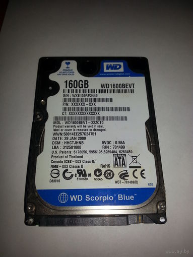Жесткий диск WD Scorpio Blue 160Гб WD1600BEVT