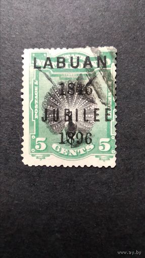 Великобритания. Лабуан\393с\  1896 фауна павлин надпечатка юбилей