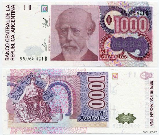 Аргентина. 1000 аустралей (образца 1988 года, P329c, UNC)