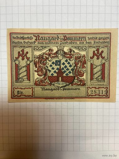 1 марка (нотгельды) г. Германия Наугард-1201