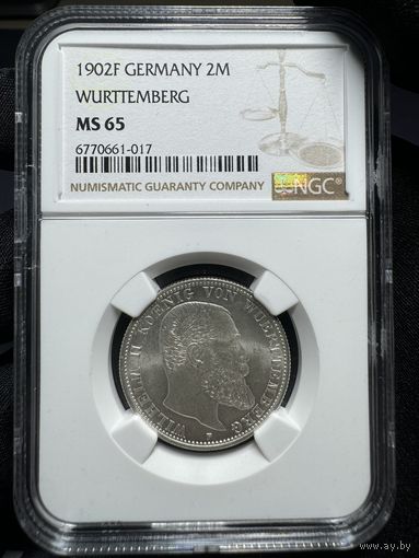 2 марки 1902 Вюртемберг Германия NGC MS65 ПредТОП! Крайне редкая!