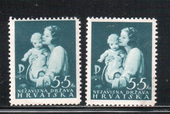 Хорватия(Рейх)-1942,(Мих.85I),  ** , Война, Помощь , Мать и дитя,Разновидность(знак гравера "А" на рукаве) каталог = 70 евро