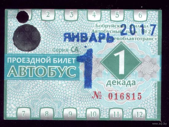 Проездной билет Бобруйск Автобус Январь 1 декада 2017