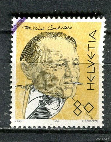 Швейцария - 1990 - Блез Сандрар 80С - [Mi.1425] - 1 марка. Гашеная.  (Лот 34HW)-TG3P25