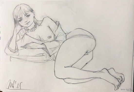 "Обнаженная со спущенным халатиком" зарисовка а3