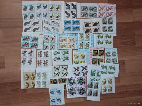 33 КВАРТБЛОКА чистых марок СССР ФЛОРА, ФАУНА