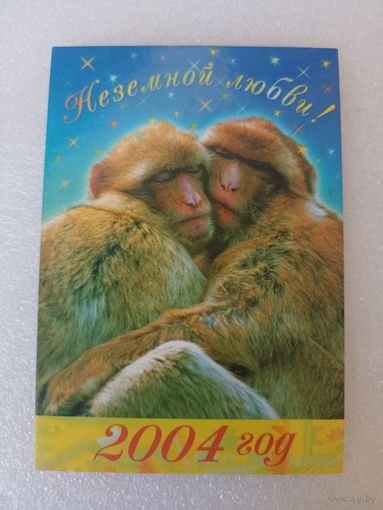Животные, Обезьяны, 2004 год. Карманные календарики, Календарик, Календарь