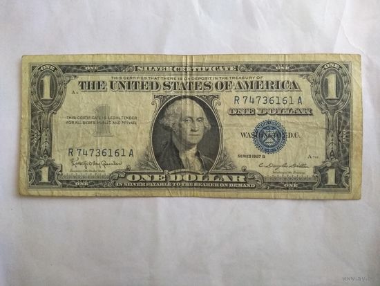 Один доллар США. Серебряный сертификат. Синяя печать. Серия 1957 г.