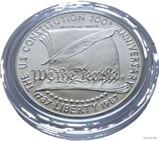 США, 1 доллар 1987 200 лет Конституции США. Штемпельная. С рубля.
