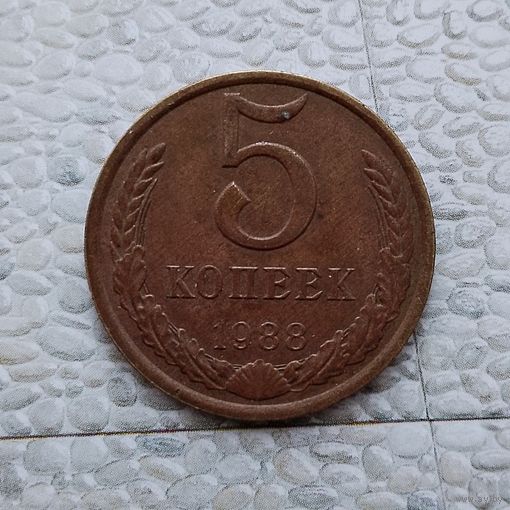 5 копеек 1988 года СССР.  Монета красного цвета! Красивая!
