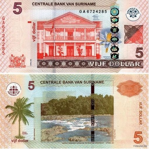 Суринам 5 долларов 2012 год UNC