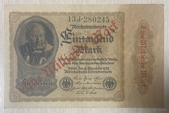 Банкнота 1 миллиард марок 1922 год. Веймарская республика. С рубля без МЦ.