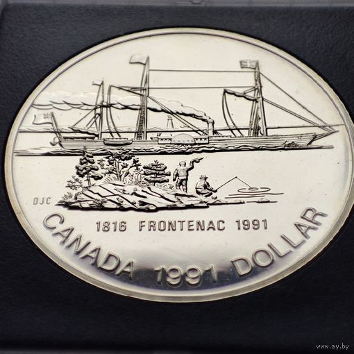 1 доллар Канады 1991 года 175 лет параходу "Фронтенак". Серебро.