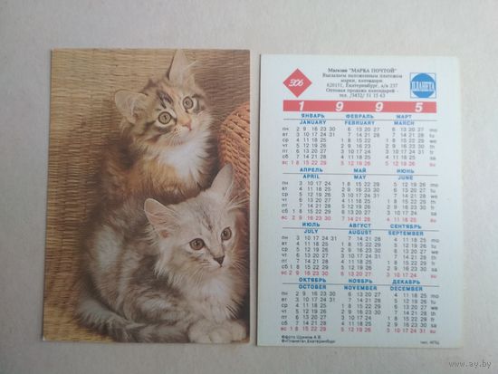 Карманный календарик.Кошки.1995 год