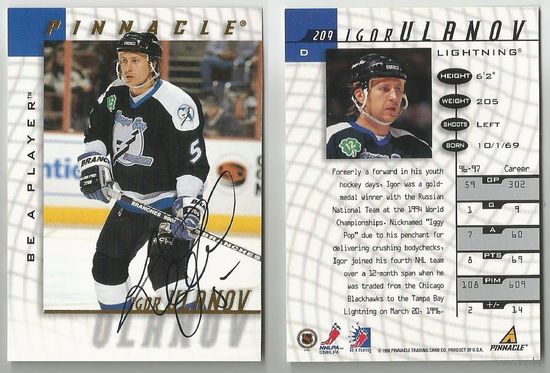 Игорь Уланов/ ех-Динамо Минск/ Сертифицированный автограф/ 1997-98 Be A Player Autographs #209 Igor Ulanov.