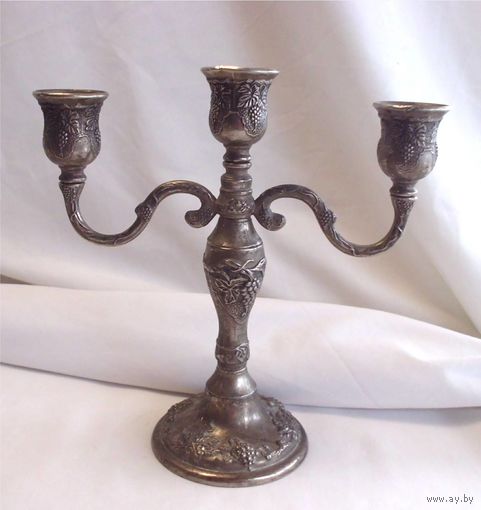 Подсвечник Канделябр на три свечи Виноград Серебрение