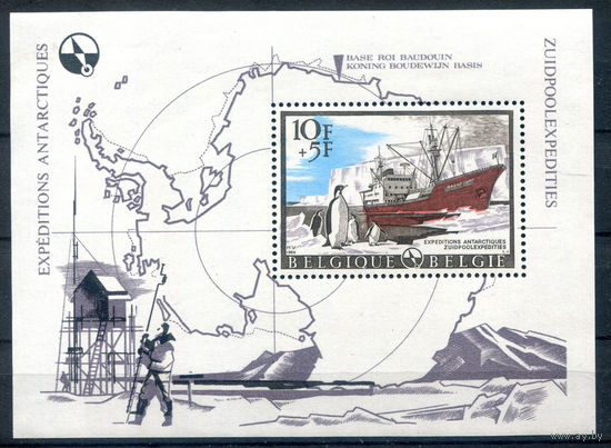 Бельгия - 1966г. - антарктическая экспедиция, пингвины, корабль, блок - 1 блок - полная серия, MNH [Mi bl. 36]. #2-Be-44-KB-3