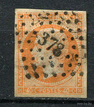 Франция - 1853/1861 - Император Наполеон III - 40C - (есть тонкое место) - [Mi.15a] - 1 марка. Гашеная.  (Лот 99BZ)