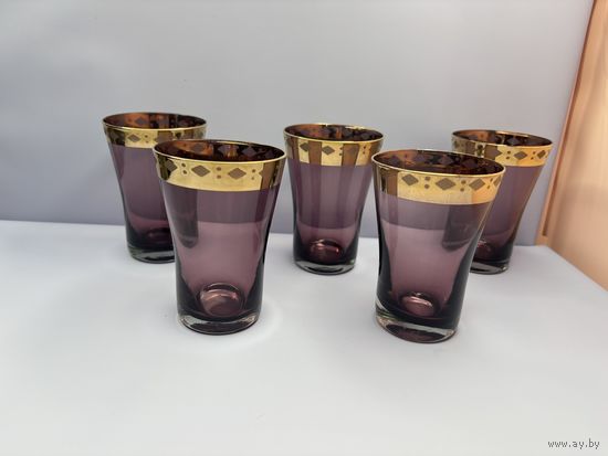 Бокалы цветное стекло СССР позолота