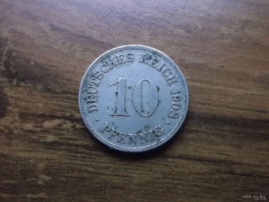 Германия 10 пфеннигов 1908 D
