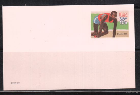 США-1979,  Спорт,  ОИ-1980, карточка с оригинальной маркой