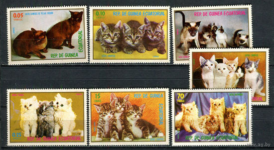 Экваториальная Гвинея - 1976 - Коты - (пятно на клее у ном. 0,15) - [Mi. 1016-1022] - полная серия - 7 марок. MNH.  (Лот 95HO)-T2P47
