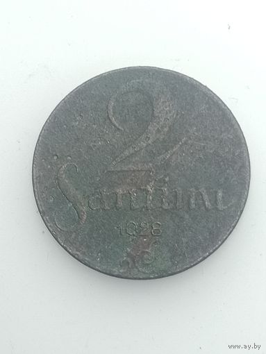 Латвия 2 сантима  1928 года .