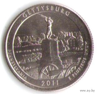 25 центов 2011 г. Парк=6 Национальный парк Геттисберг Пенсильвания Двор Д _UNC