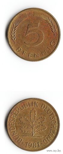 5 пфеннигов Германия 1981 года(J)
