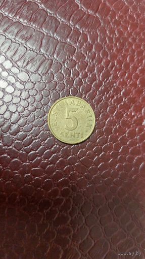 Монета 5 сентов 1991г. Эстония. Хорошая!